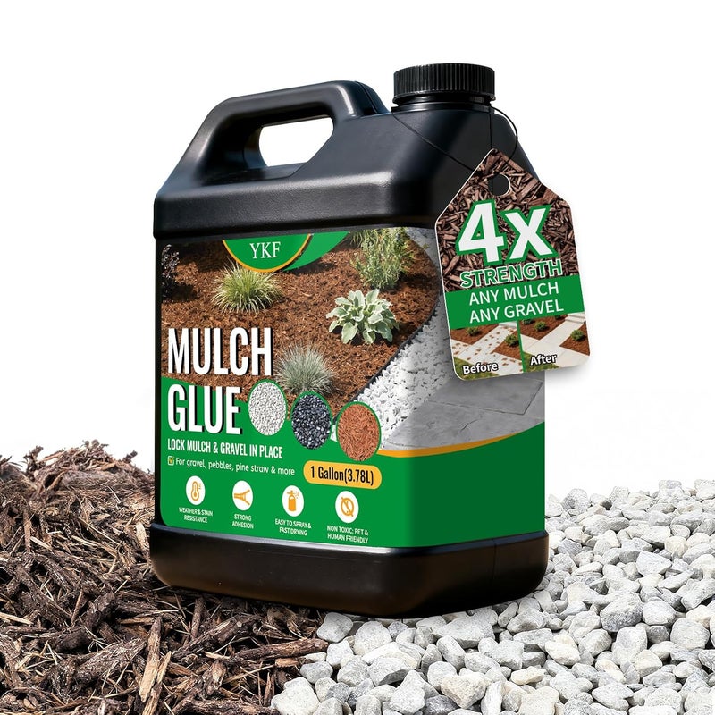 YKF Mulch Glue for Landscaping, 1 Gallon Rock Glue, Fast-Dry Non-Toxic Weather-Resistant Strong Gravel Binder, Pine Straw Outdoor Strong Pebble Gravel Hold for Garden, Mulch Lock and Pea Gravel Stabilizer - Image 1